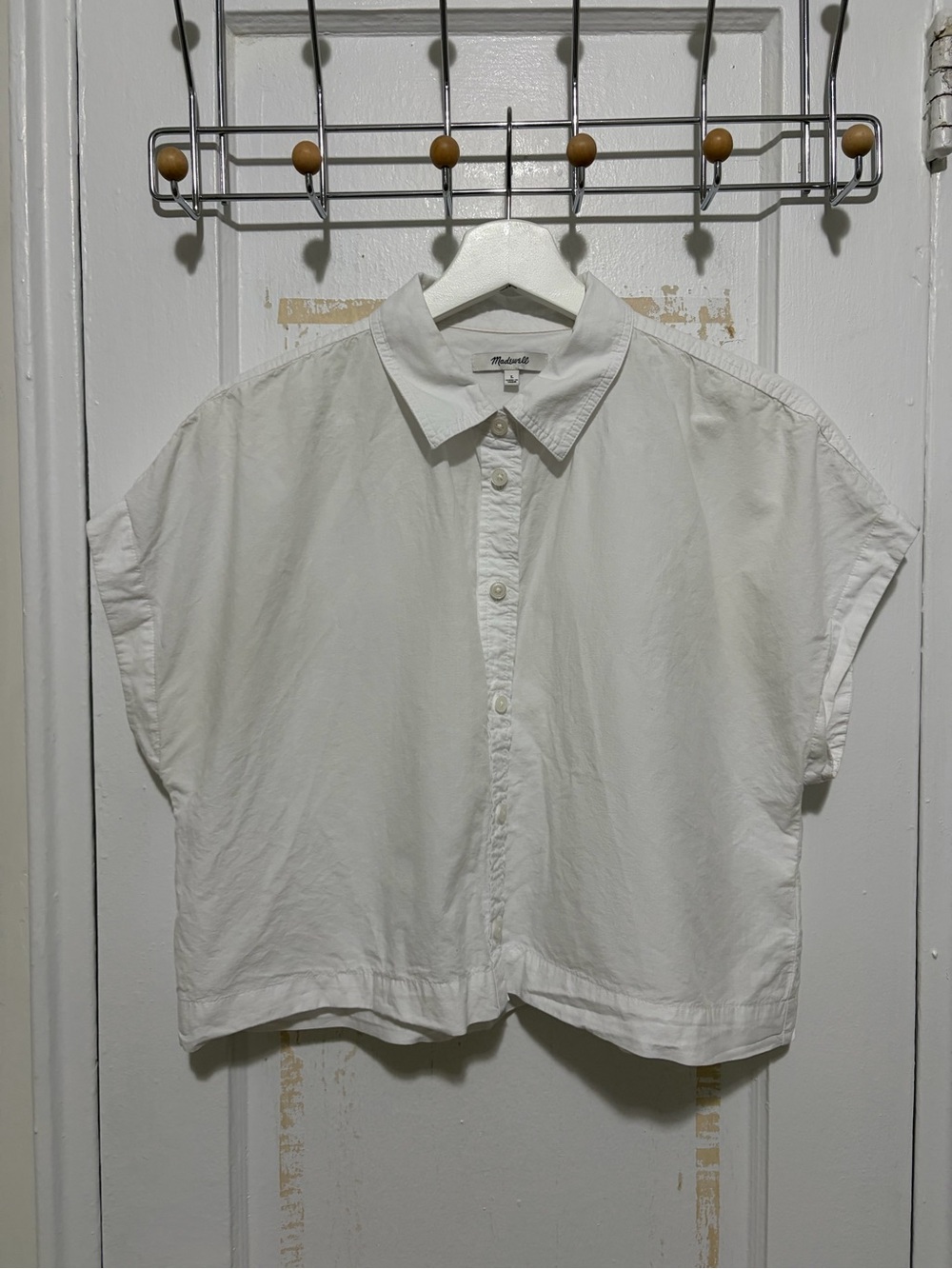 Madewell White Short-Sleeve Boxy Button-Front Shirt
